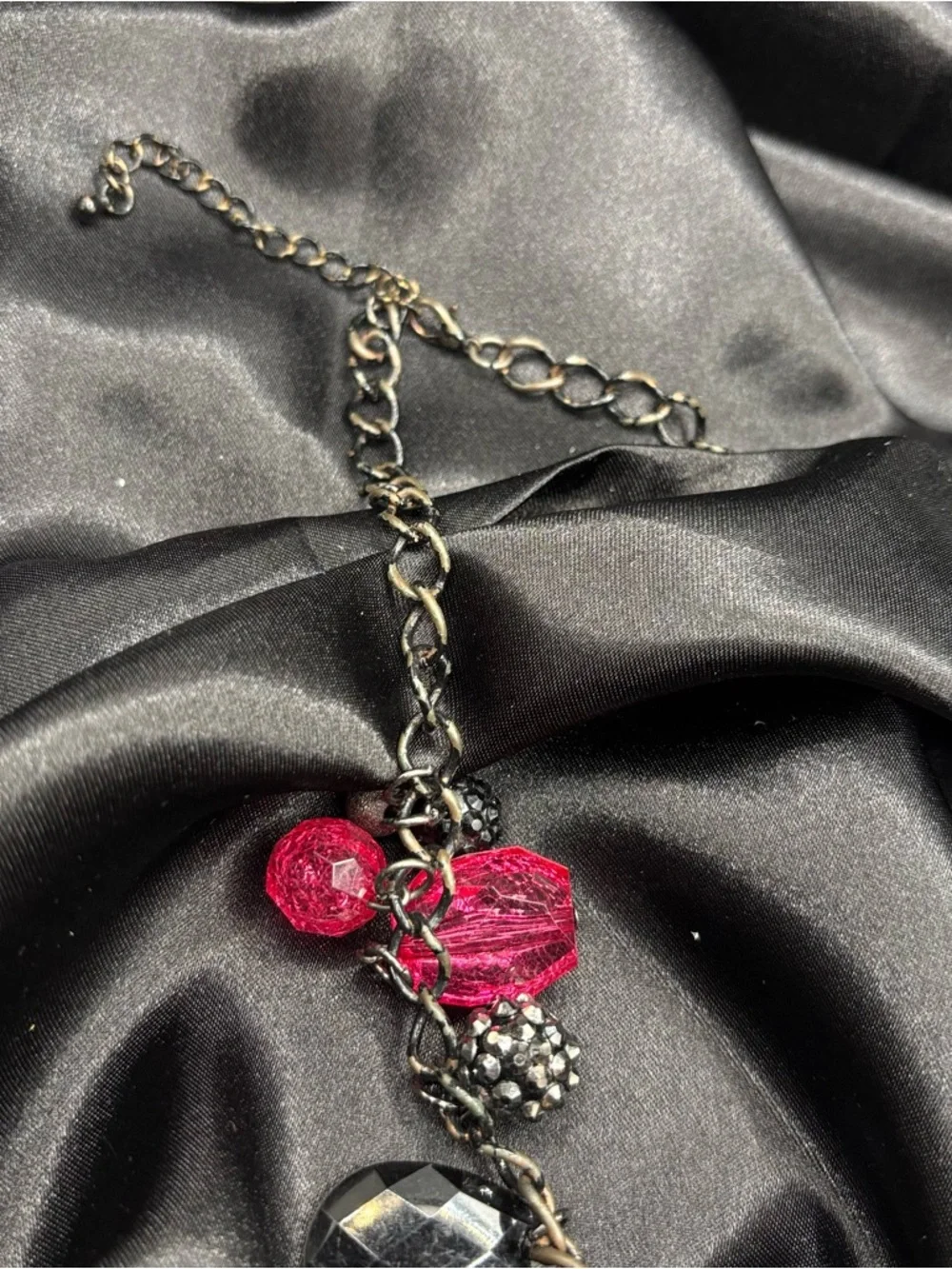 Chunky Black & Dark Pink Statement Necklace Y2K Glam Adjustable